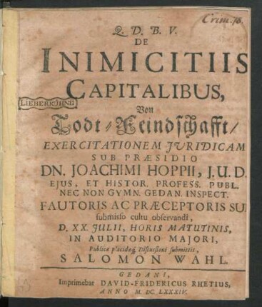 De Inimicitiis Capitalibus