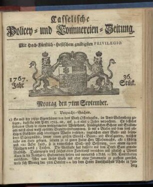 36. Stueck, Montag den 7ten September 1767