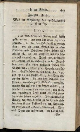 Zweyter Artikel. Was in Ansehung des Gedächtnisses zu thun sey