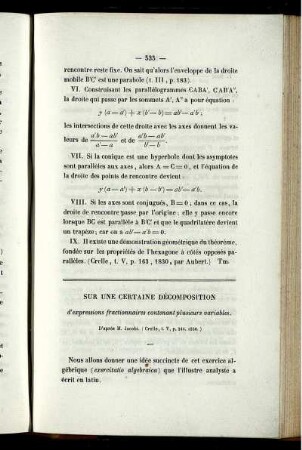 Sur une certaine décomposition.