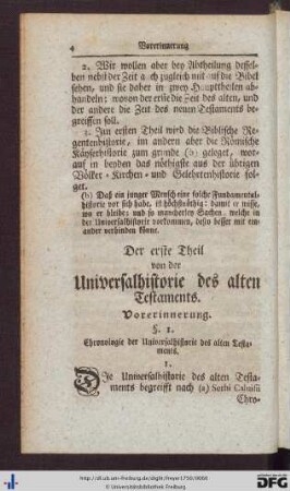 Der erste Theil. Von der Universalhistorie des alten Testaments.