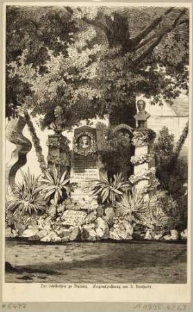 Der Gedenkstein "Schillerstein" an der Schillerlinde im Garten des Gasthauses Schillergarten in Dresden-Blasewitz, 1859 errichtet