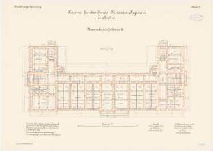 Kaserne des Garde-Kürassier-Regiments und des Königin-Augusta-Garde-Grenadier-Regiments Nr. 4, Berlin: Königin-Augusta-Garde-Grenadier-Regiments Nr. 4, Mannschaftsgebäude III: Grundriss Kellergeschoss 1:100