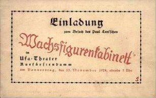 Premiereneinladung der Ufa. Titelblatt. Ufa-Theater am Kurfürstendamm, 13.11.1924.