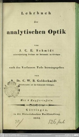 Lehrbuch der analytischen Optik