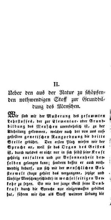 Ueber den aus der Natur zu schöpfenden nothwendigen Stoff zur Grundbildung des Menschen
