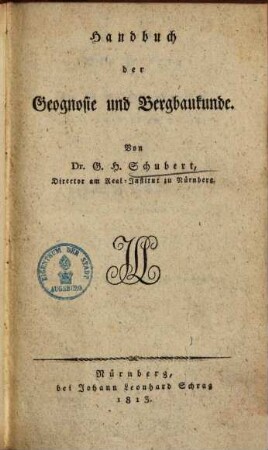 Handbuch der Geognosie und Bergbaukunde