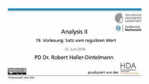 19. Vorlesung: Satz vom regulären Wert