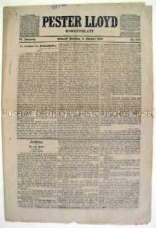 Deutschsprachige Tageszeitung "Pester Lloyd" aus der letzten Phase des Ersten Weltkrieges