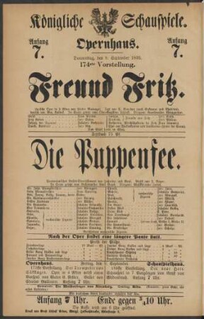 [Theaterzettel] : Donnerstag, den 8. September 1892. 174ste Vorstellung