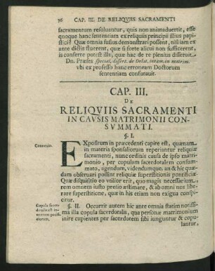 Cap. III. De Reliquiis Sacramenti In Causis Matrimonii Consummati. §. I. - §. LII.