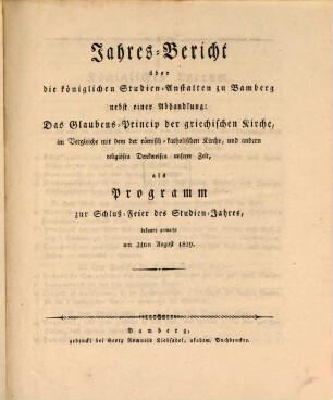 Jahres-Bericht über die Königlichen Studienanstalten zu Bamberg, 1828/29 (1829)