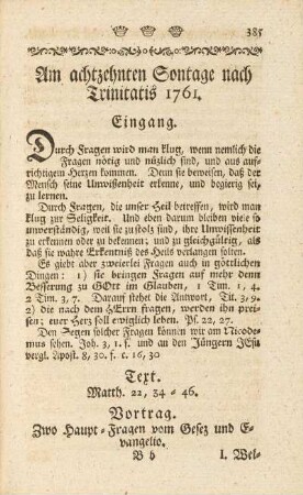 Am achtzehnten Sontage nach Trinitatis 1761