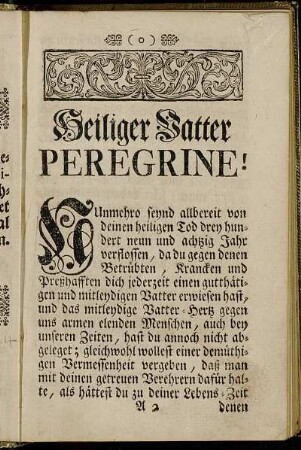 Heiliger Vatter Peregrine!