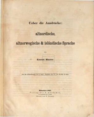 Ueber die Ausdrücke: altnordische, altnorwegische & isländische Sprache