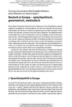 Deutsch in Europa – sprachpolitisch, grammatisch, methodisch