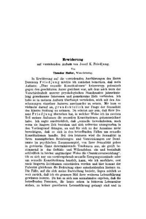 Erwiderung : auf vorstehenden Aufsatz von Josef K. Friedjung ; [Über sexuelle Konstitutionen]