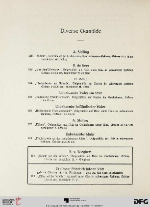 Diverse Gemälde (Nr. 152-182)