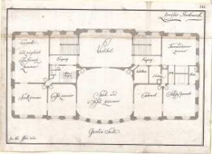 Pedetti, Peter Moritz (Maurizio); Pfünz bei Eichstätt; Schloss (Codex Aureatinus) - Gartenseite (Grundriss 2. OG)