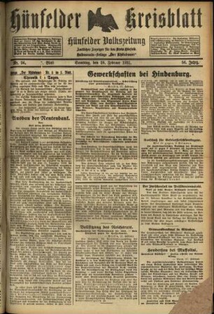 Erste Ausgabe vom Samstag, den 28. Februar 1931.