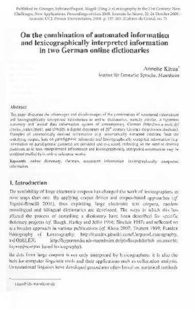 On the combination of automated information and lexicographically interpreted information in two German online dictionaries