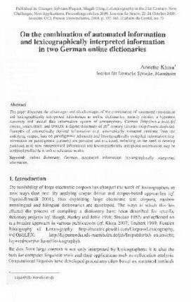 On the combination of automated information and lexicographically interpreted information in two German online dictionaries