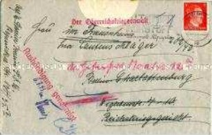 Briefumschlag, adressiert an Ina Lautenschläger in der Untersuchungshaftanstalt Berlin-Moabit