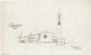 Gsaenger, Gustav; Augsburg - Pfersee (Bayern); Ev. St. Pauls Kirche - Vorprojekt, Südseite (Ansicht)
