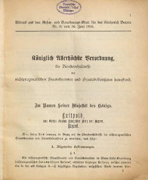 Gehalts-Regulativ für die nichtpragmatischen Staatsbeamten und Staatsbediensteten im Königreich Bayern : [Umschlagtitel]