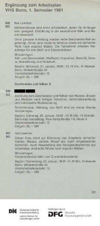 Beilage zum Programm 1. Semester 1981