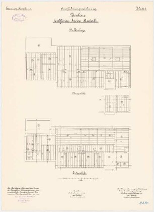 Garnison, Offiziers-Speiseanstalt, Konstanz: Grundriss Balkenlage, EG und 1. OG 1:100