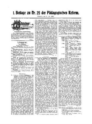 Literatur : 1. Beilage zu Nr. 29 der Pädagogischen Reform