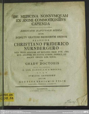 De Medicina Nonnumquam Ex Animi Commotionibus Capienda