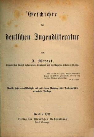 Geschichte der deutschen Jugendliteratur