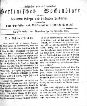 626stes Stueck, Sonnabend, den 30. December 1820