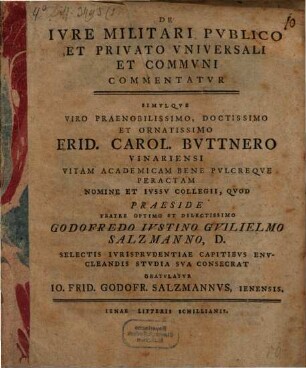 De Ivre Militari Pvblico Et Privato Vniversali Et Commvni Commentatvr