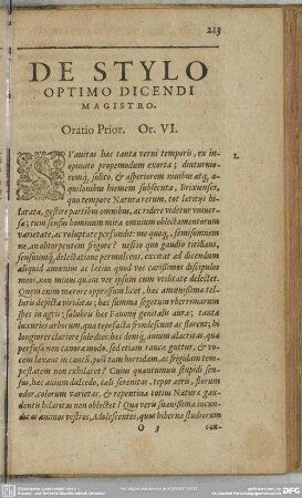[Oratio Prior. Or. VI.] De Stylo Optimo Dicendi Magistro