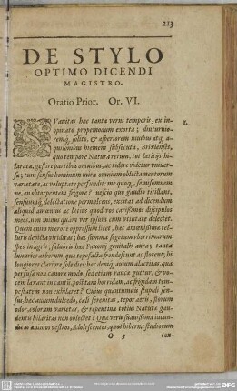 [Oratio Prior. Or. VI.] De Stylo Optimo Dicendi Magistro