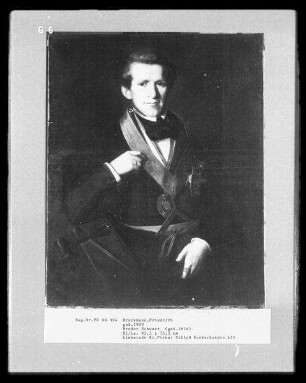 Bildnis von Bruder Schwarz, Freimaurer : Friedrich Brockmann (1809-1886). Bildnis von Bruder Schwarz, Freimaurer. Öl/Leinwand, 93,5 x 73,5 cm