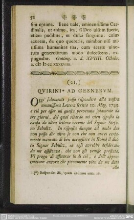 (21.) Quirini * Ad Gesnerum