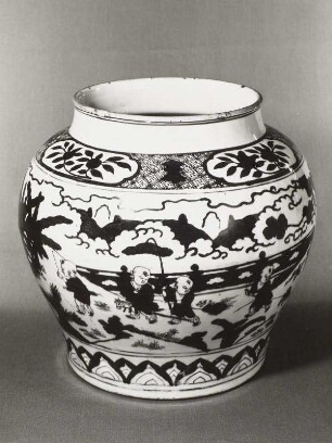 Große Vase, bemalt mit spielenden Knaben und Landschaft