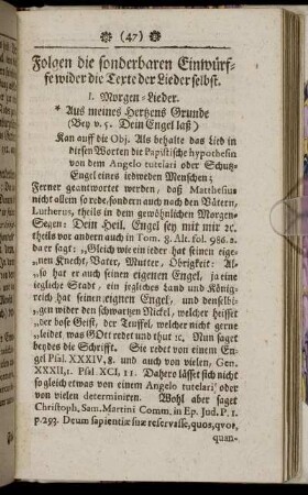 Folgen die sonderbaren Einwürffe wider die Texte der Lieder selbst.