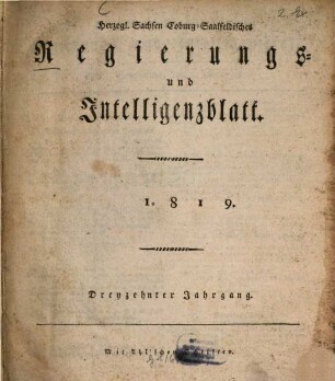 Herzogl.-Sachsen-Coburg-Saalfeldisches Regierungs- und Intelligenzblatt. 1819