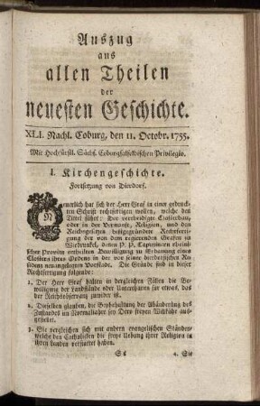 XLI. Nachl. Coburg, den 11. Octobr. 1755.