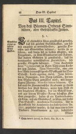 Das III. Capitel. Von deß Blumen-Ordens Sinnbildern, oder Gesellschaffts-Zeichen