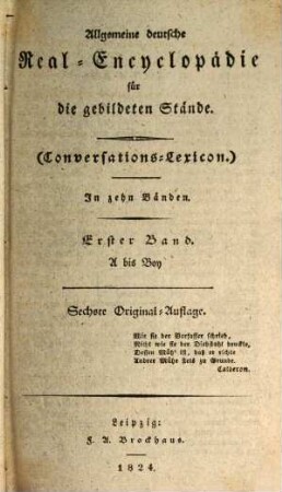 Allgemeine deutsche Real-Encyclopädie für die gebildeten Stände (Conversations-Lexicon), 1. A - Boy. - 1824