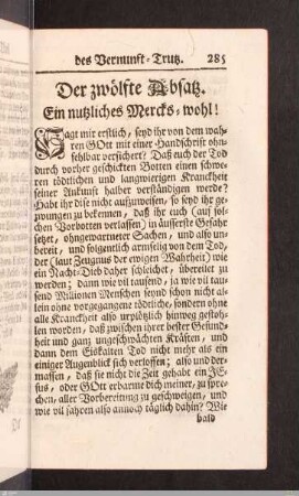 Der zwölfte Absatz. Ein nutzliches Mercks-wohl!