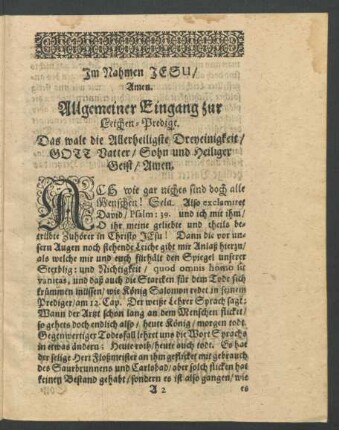 Allgemeiner Eingang zur Leichen-Predigt.