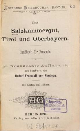 Das Salzkammergut, Tirol und Oberbayern : Handbuch für Reisende