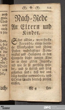 Nach-Rede An Eltern und Kinder.